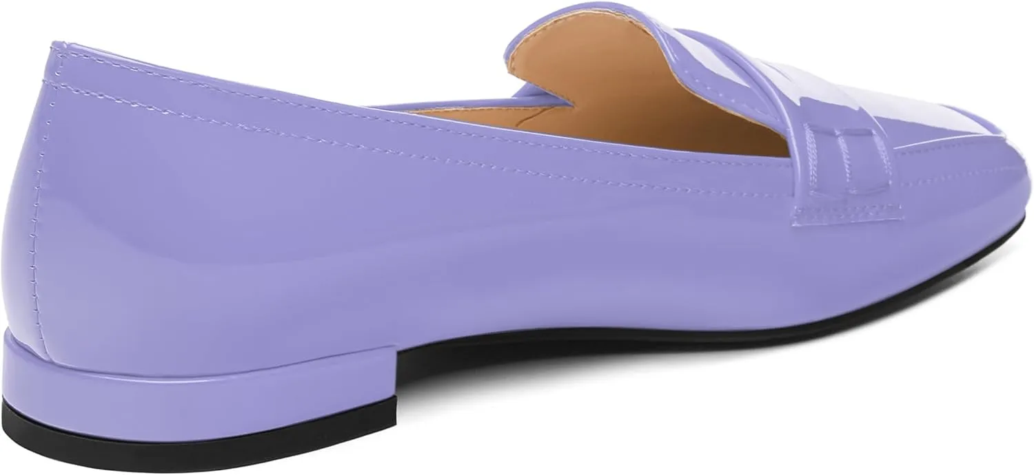 NUMALEO Women's Loafers Penny Loafers Fashion Comfortable Slip On Flats for Women Low Heel Chunky Pumps Patent Heels Work Office Dressy Shoes