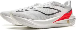 Performance Running Shoes, Lightweight Mesh Upper, White and Red Accent, Racing Design