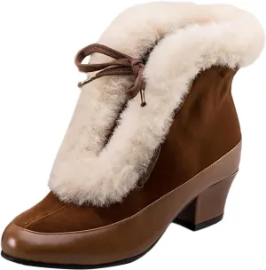 Platform Boots Women's Winter Warm Plus Cotton Thickened Furry Snow Boots Chunky Heels Elegant Short Booties