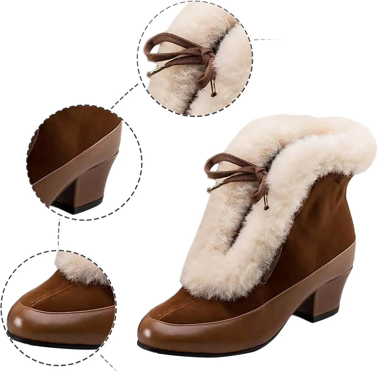 Platform Boots Women's Winter Warm Plus Cotton Thickened Furry Snow Boots Chunky Heels Elegant Short Booties