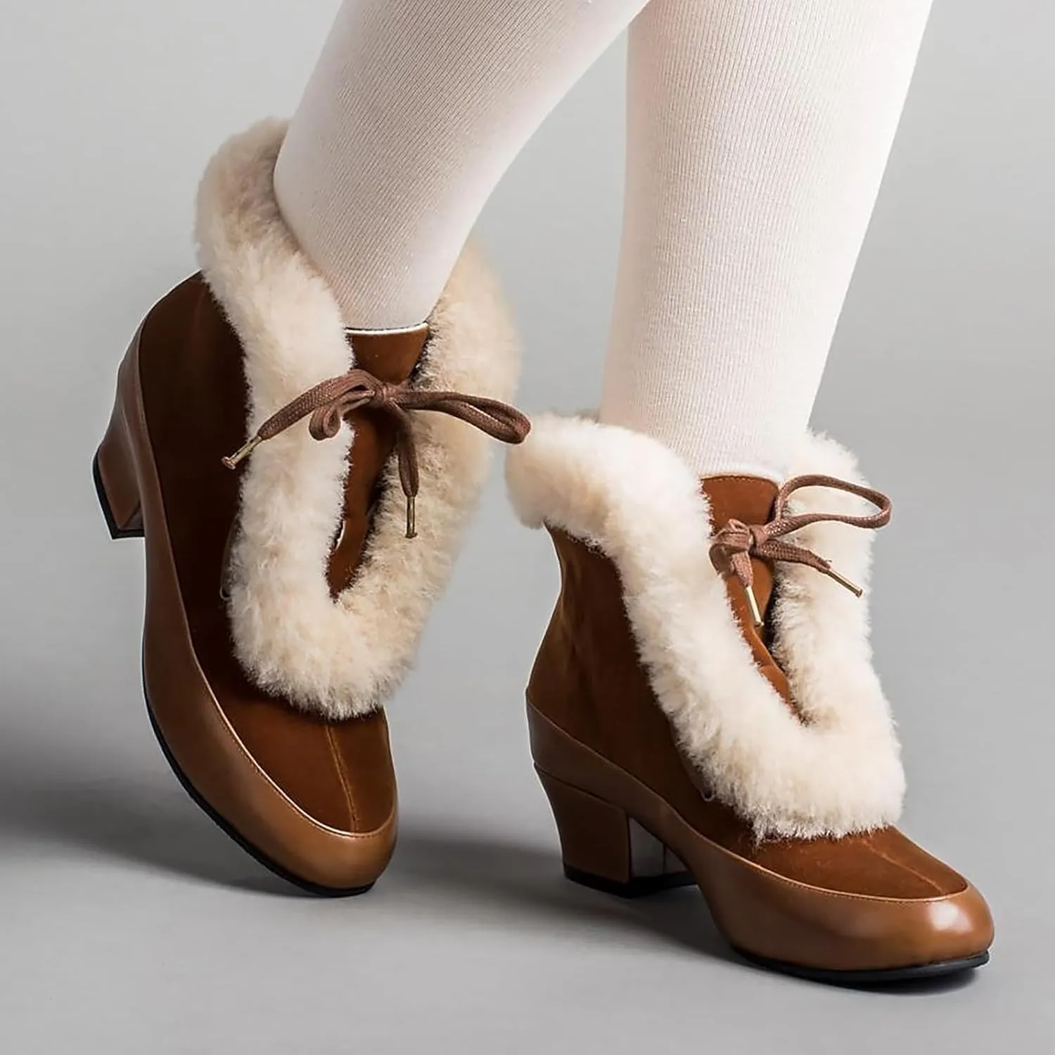 Platform Boots Women's Winter Warm Plus Cotton Thickened Furry Snow Boots Chunky Heels Elegant Short Booties