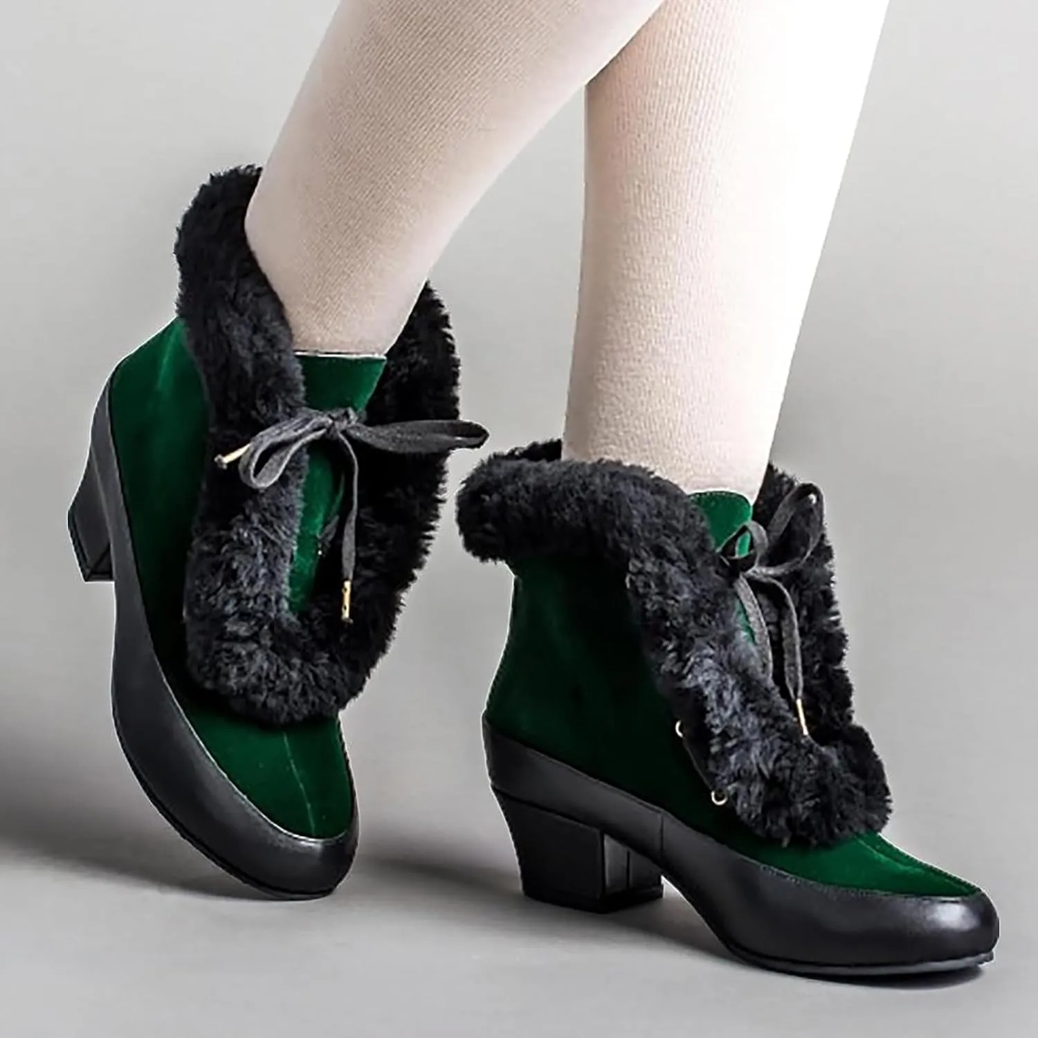 Platform Boots Women's Winter Warm Plus Cotton Thickened Furry Snow Boots Chunky Heels Elegant Short Booties