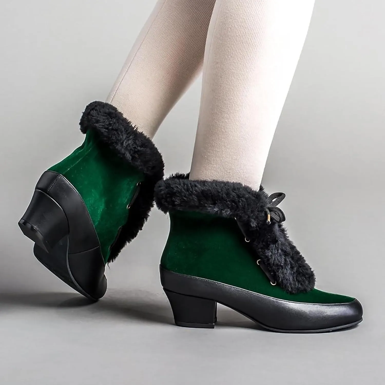 Platform Boots Women's Winter Warm Plus Cotton Thickened Furry Snow Boots Chunky Heels Elegant Short Booties