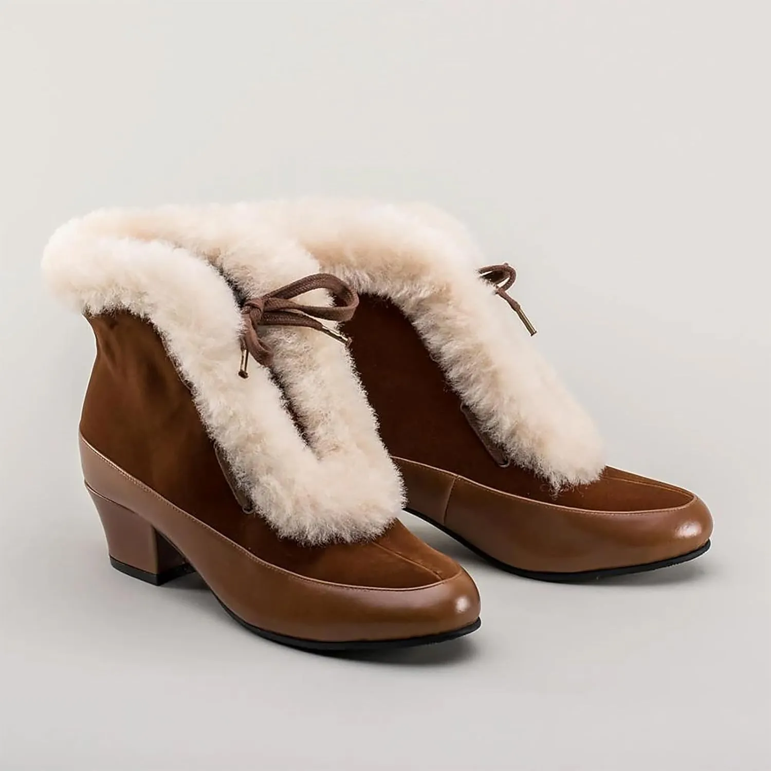Platform Boots Women's Winter Warm Plus Cotton Thickened Furry Snow Boots Chunky Heels Elegant Short Booties