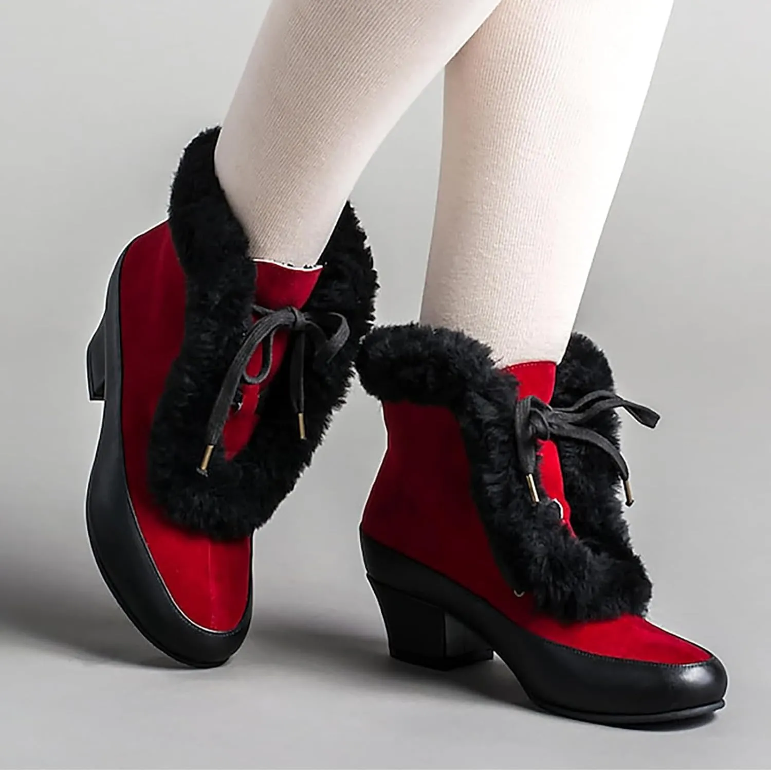 Platform Boots Women's Winter Warm Plus Cotton Thickened Furry Snow Boots Chunky Heels Elegant Short Booties