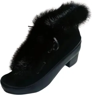 Platform Boots Women's Winter Warm Plus Cotton Thickened Furry Snow Boots Chunky Heels Elegant Short Booties