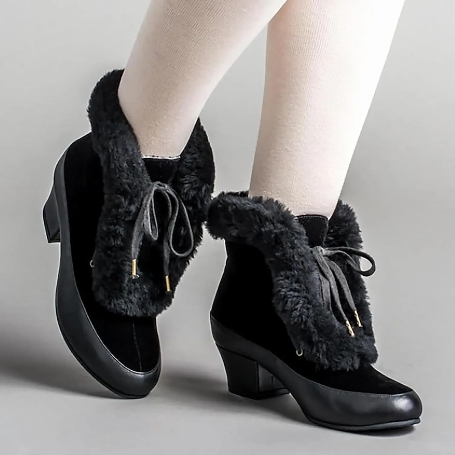 Platform Boots Women's Winter Warm Plus Cotton Thickened Furry Snow Boots Chunky Heels Elegant Short Booties