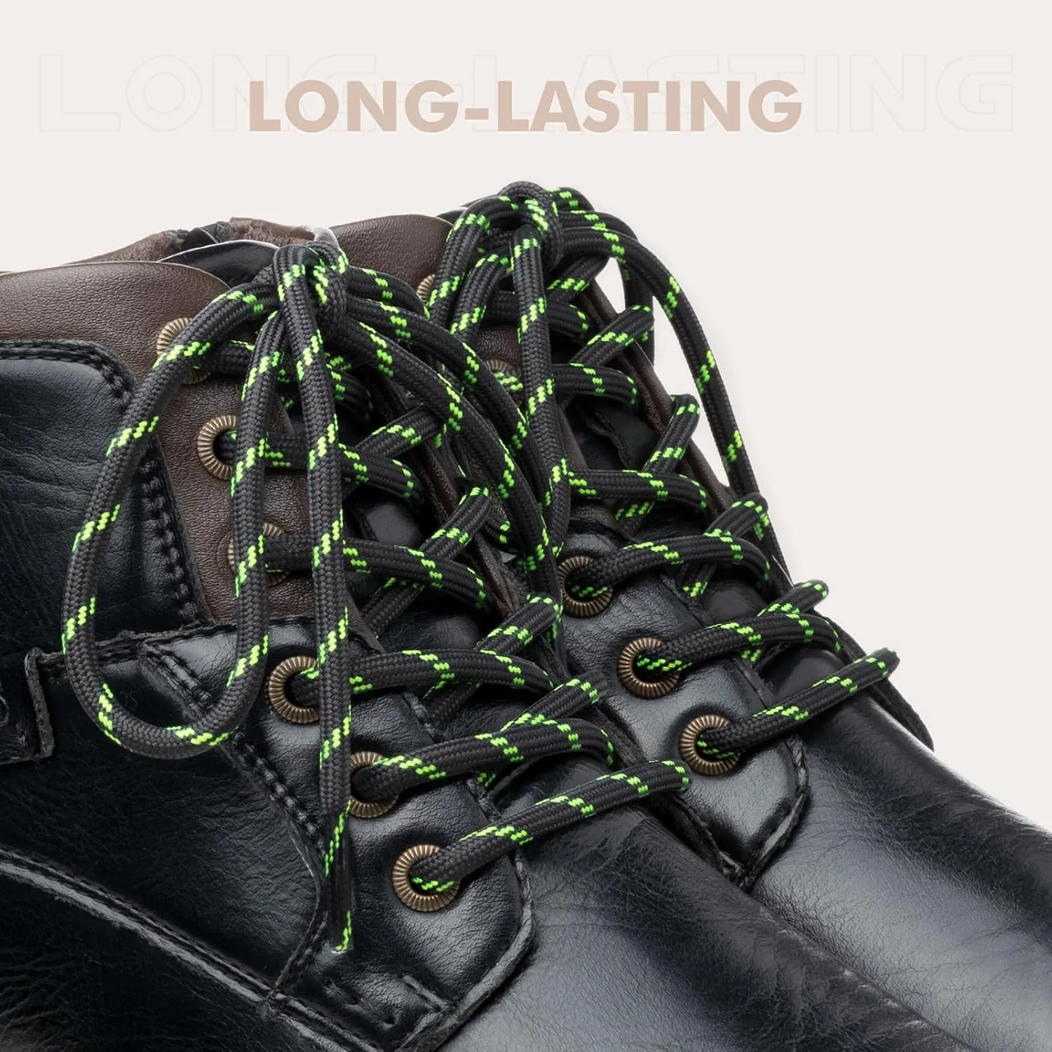 Stepace Round Shoelaces [2 Pairs] Heavy Duty Boot Shoe Laces for Hiking Work Boots