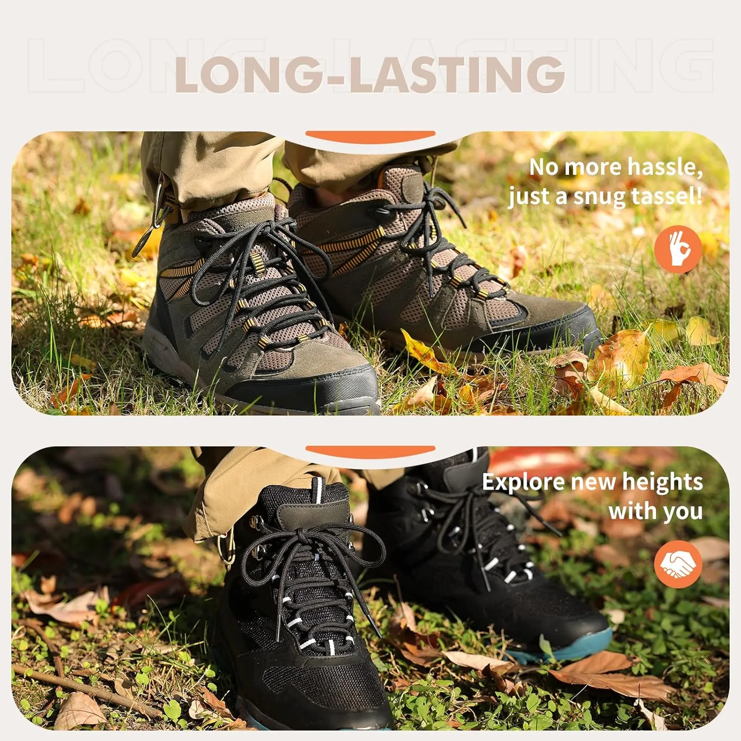 Stepace Round Shoelaces [2 Pairs] Heavy Duty Boot Shoe Laces for Hiking Work Boots