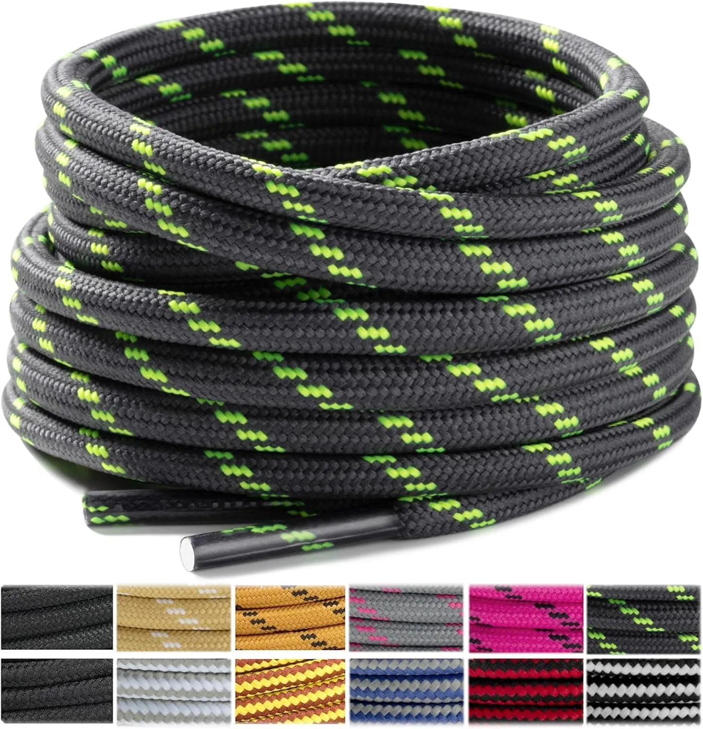 Stepace Round Shoelaces [2 Pairs] Heavy Duty Boot Shoe Laces for Hiking Work Boots