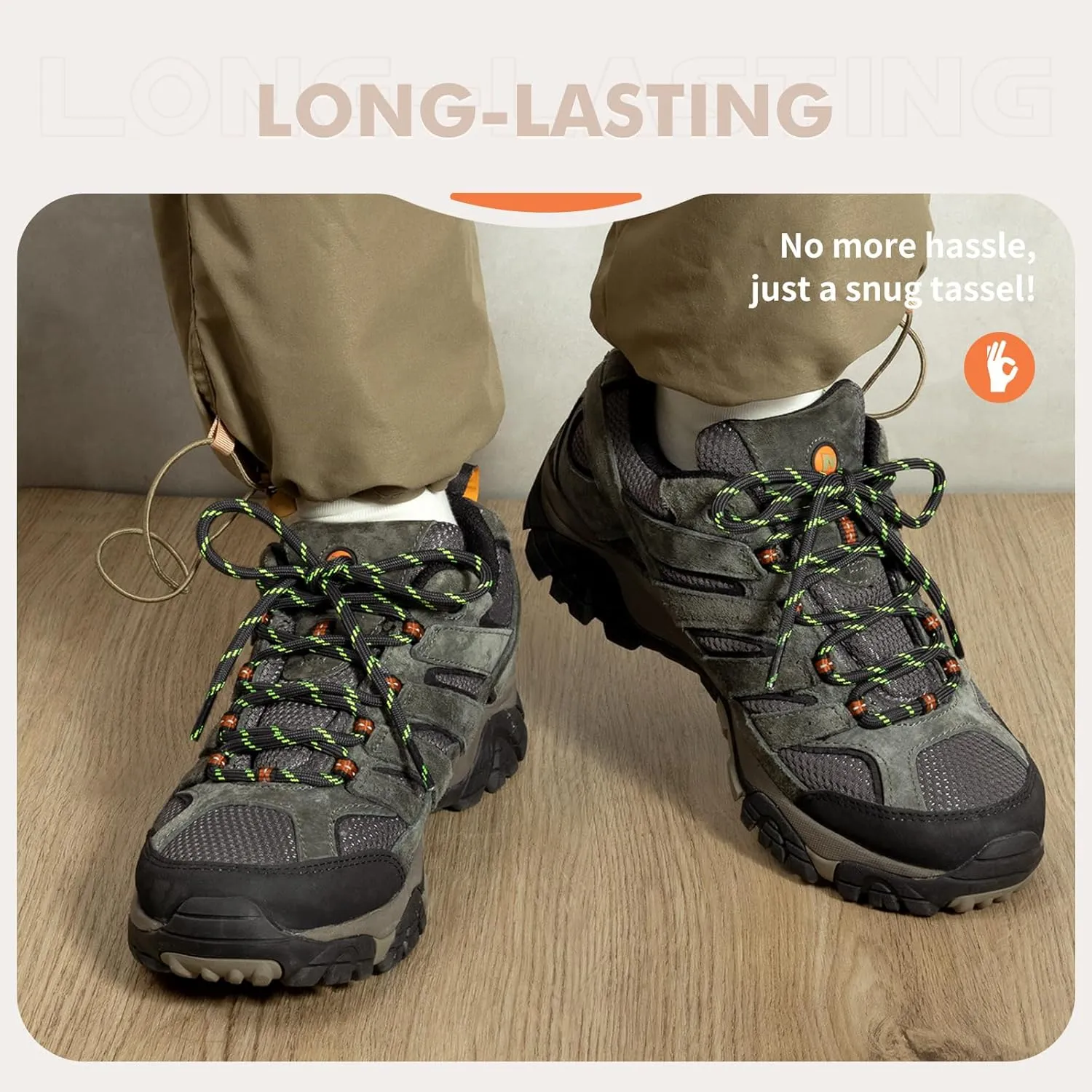 Stepace Round Shoelaces [2 Pairs] Heavy Duty Boot Shoe Laces for Hiking Work Boots