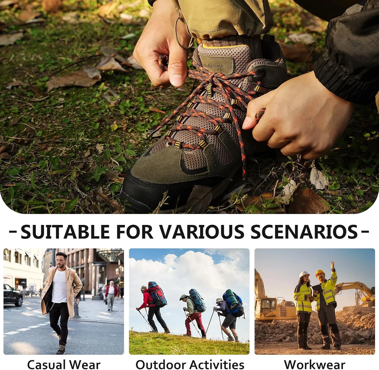 Stepace Wave Round Boot Laces [2 Pairs] Heavy Duty Shoelaces,Work Boots & Hiking Shoes
