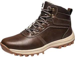 Vintage Leather Ankle Boots for Men Water Proof Insulated Non Slip Boots Thickened Warm Fleece Leather Women Work Shoe