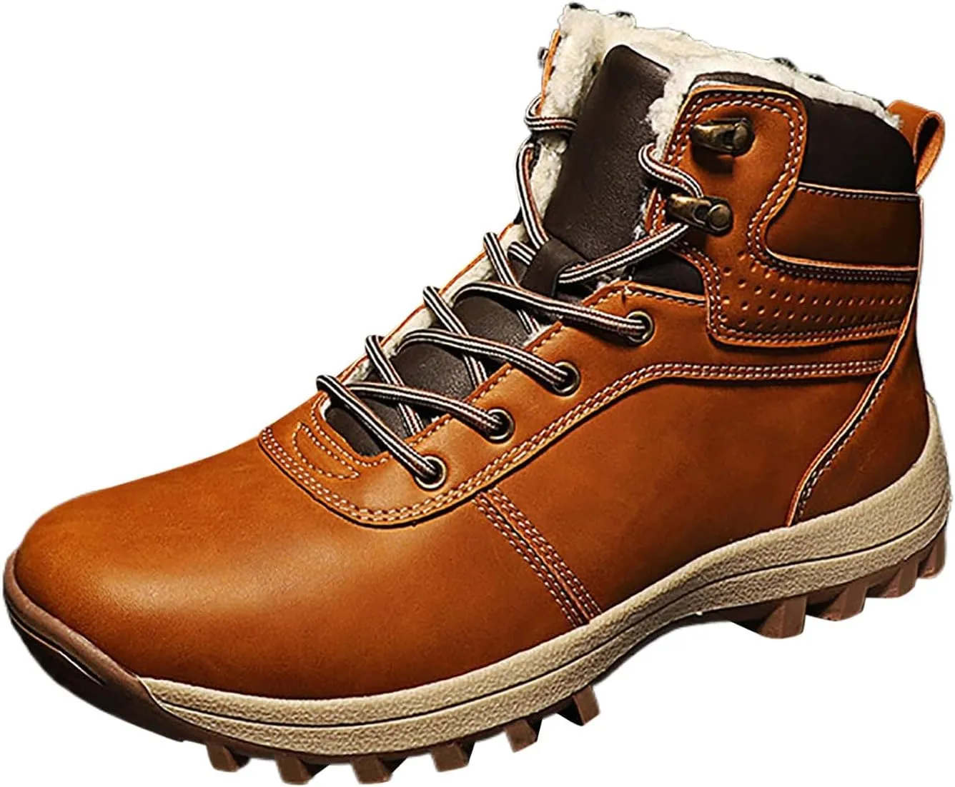 Vintage Leather Ankle Boots for Men Water Proof Insulated Non Slip Boots Thickened Warm Fleece Winter Shoes Men Snow