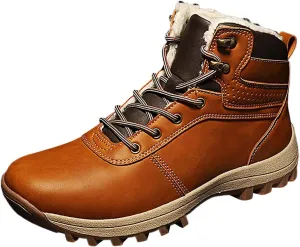 Vintage Leather Ankle Boots for Men Water Proof Insulated Non Slip Boots Thickened Warm Fleece Winter Shoes Men Snow