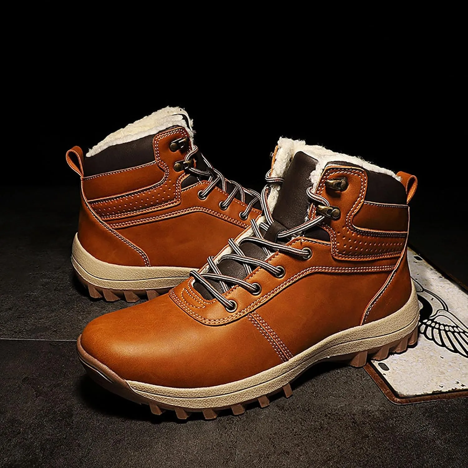 Vintage Leather Ankle Boots for Men Water Proof Insulated Non Slip Boots Thickened Warm Fleece Winter Shoes Men Snow