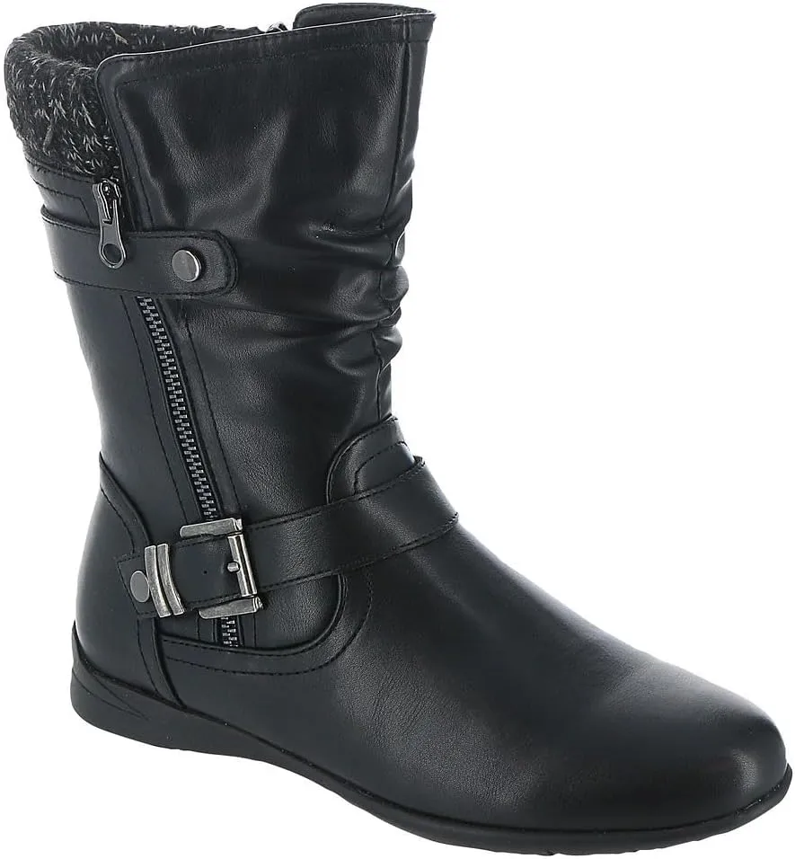 Wanderlust Womens Phyllis Faux Leather Mid-Calf Boots Black 11 Wide (C,D,W)