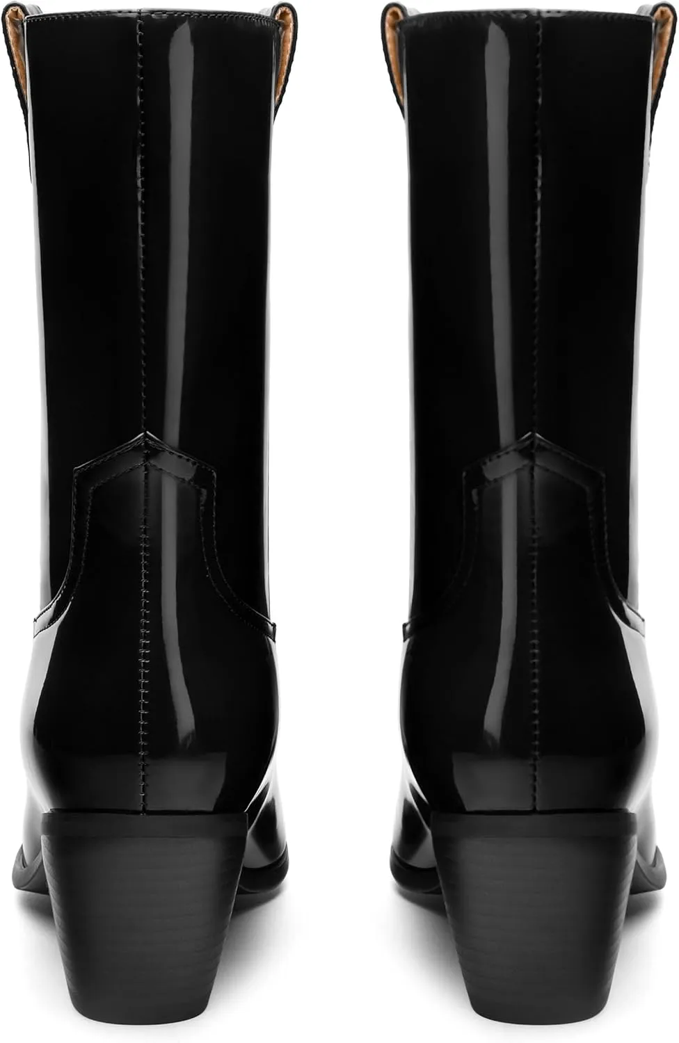 WAYDERNS Women's Mid Calf Boots Patent Leather Block Chunky Heel Pointed Toe 2.3 Inch Ankle Boots Fashion Casual Dating Shopping Short Fall Booties