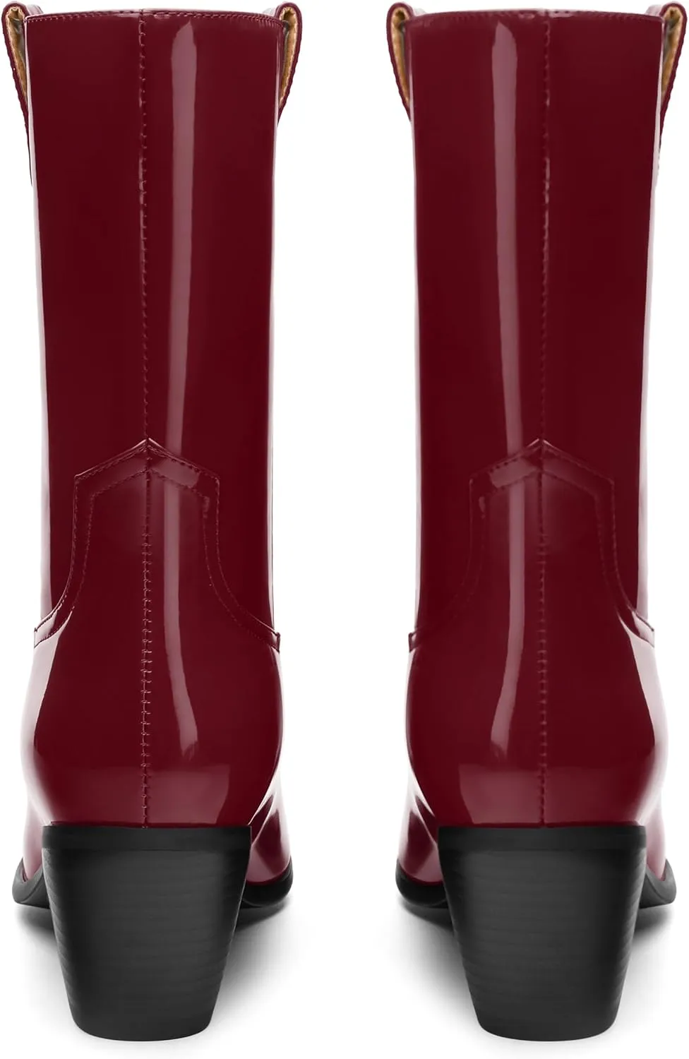 WAYDERNS Women's Mid Calf Boots Patent Leather Block Chunky Heel Pointed Toe 2.3 Inch Ankle Boots Fashion Casual Dating Shopping Short Fall Booties