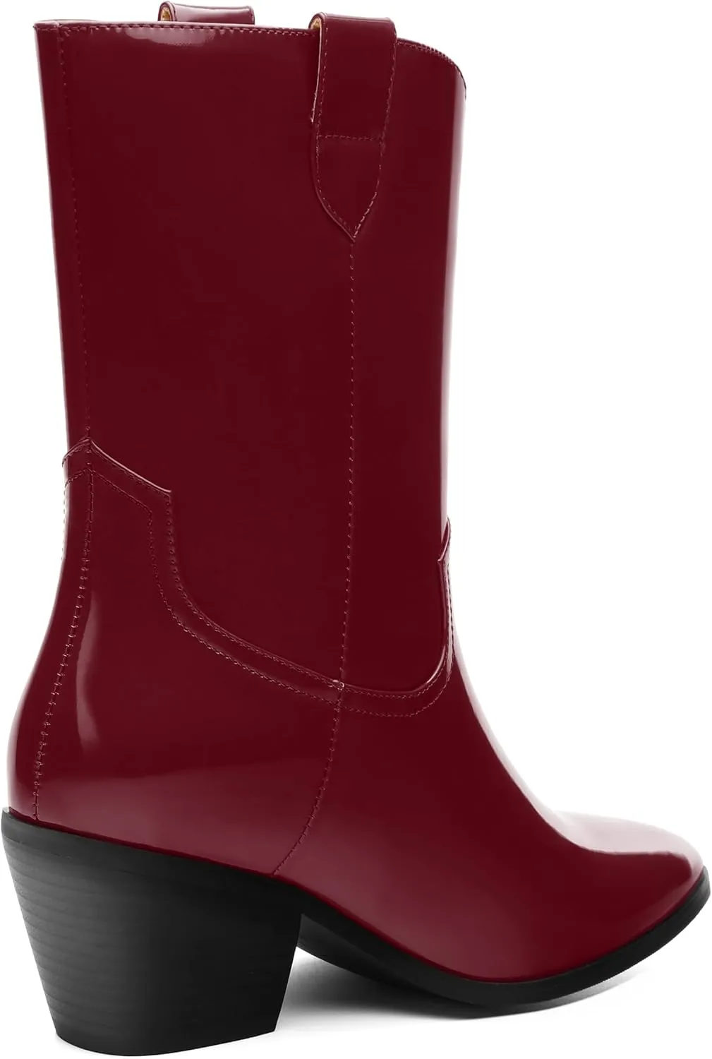 WAYDERNS Women's Mid Calf Boots Patent Leather Block Chunky Heel Pointed Toe 2.3 Inch Ankle Boots Fashion Casual Dating Shopping Short Fall Booties