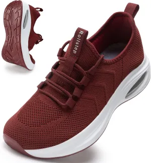 Wide Toe Box Shoes Women Extra Wide Width Sneakers Diabetic Air Cushion Road Running Shoes Ultra Light Wide Tennis Sneakers Gym Training Breathable Walking Shoes Wine Red 40