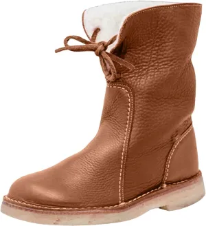 Winter Boots for Women Waterproof Leather Mid Calf Boots Warm Wool Lined Snow Shoes Flat Heel Lace Up Christmas Shoes