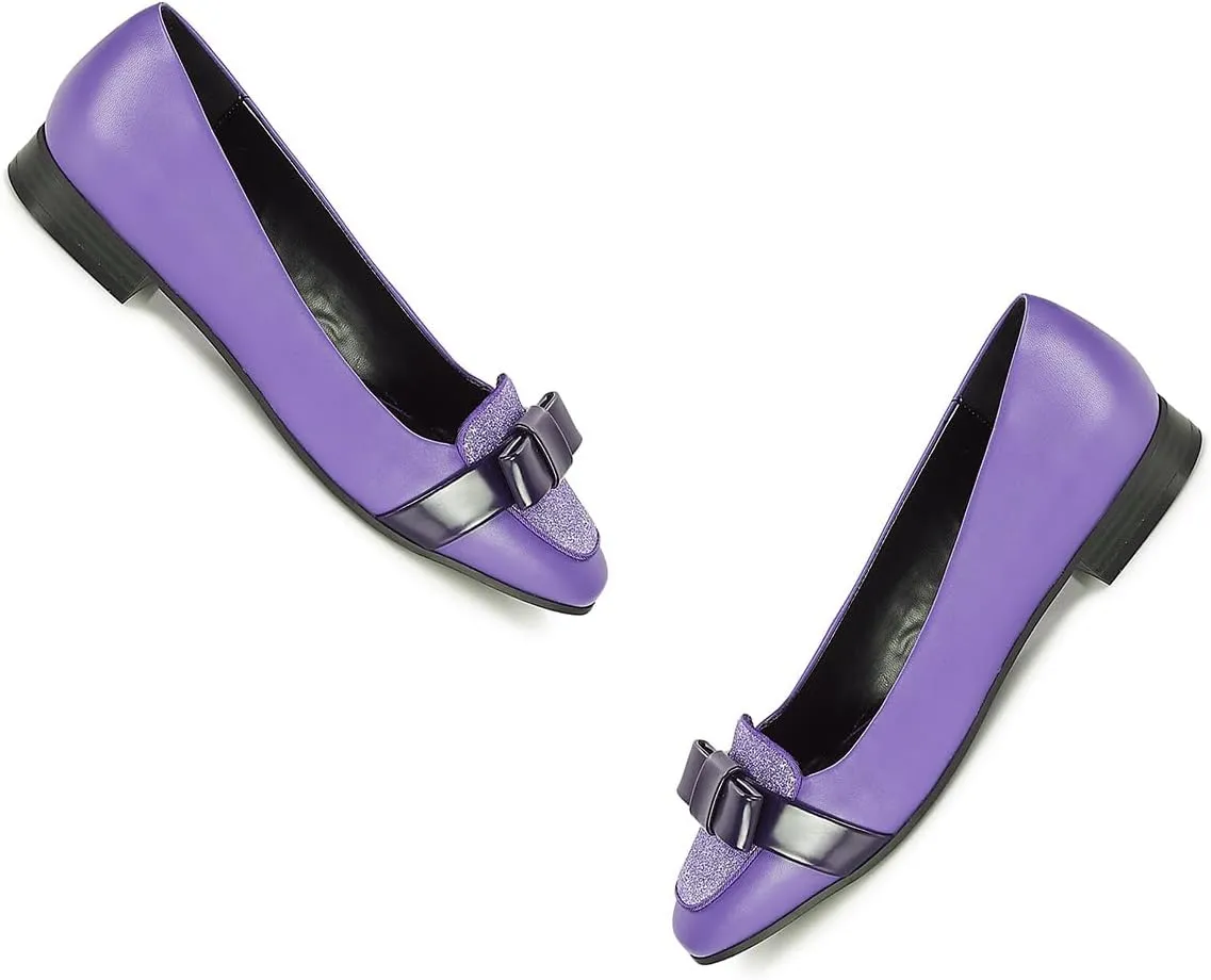 Women Chunky Low Heel Loafers Bow Slip On Closed Round Toe Loafer Shoes Matte Sequin Comfy 1 Inch Block Heels Dress Shoes Pumps Patchwork Glitter Office Work Pumps Cute Chic 4-11 M US