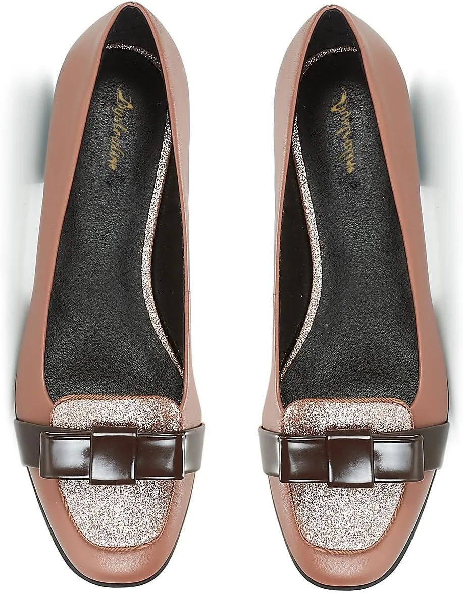 Women Chunky Low Heel Loafers Bow Slip On Closed Round Toe Loafer Shoes Matte Sequin Comfy 1 Inch Block Heels Dress Shoes Pumps Patchwork Glitter Office Work Pumps Cute Chic 4-11 M US
