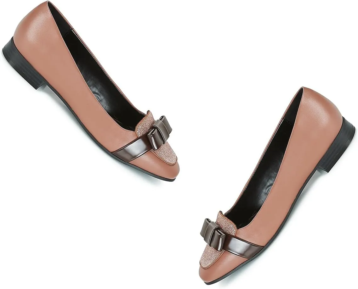 Women Chunky Low Heel Loafers Bow Slip On Closed Round Toe Loafer Shoes Matte Sequin Comfy 1 Inch Block Heels Dress Shoes Pumps Patchwork Glitter Office Work Pumps Cute Chic 4-11 M US