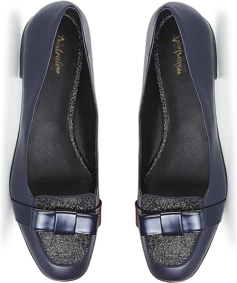Women Chunky Low Heel Loafers Bow Slip On Closed Round Toe Loafer Shoes Matte Sequin Comfy 1 Inch Block Heels Dress Shoes Pumps Patchwork Glitter Office Work Pumps Cute Chic 4-11 M US