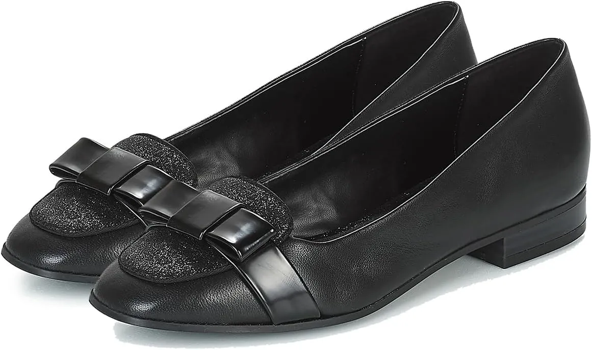 Women Chunky Low Heel Loafers Bow Slip On Closed Round Toe Loafer Shoes Matte Sequin Comfy 1 Inch Block Heels Dress Shoes Pumps Patchwork Glitter Office Work Pumps Cute Chic 4-11 M US