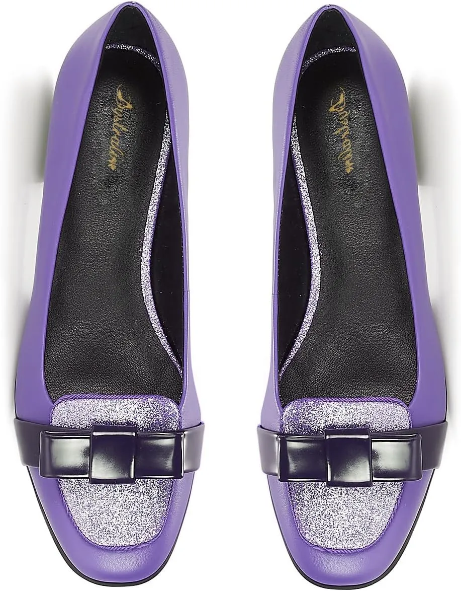 Women Chunky Low Heel Loafers Bow Slip On Closed Round Toe Loafer Shoes Matte Sequin Comfy 1 Inch Block Heels Dress Shoes Pumps Patchwork Glitter Office Work Pumps Cute Chic 4-11 M US