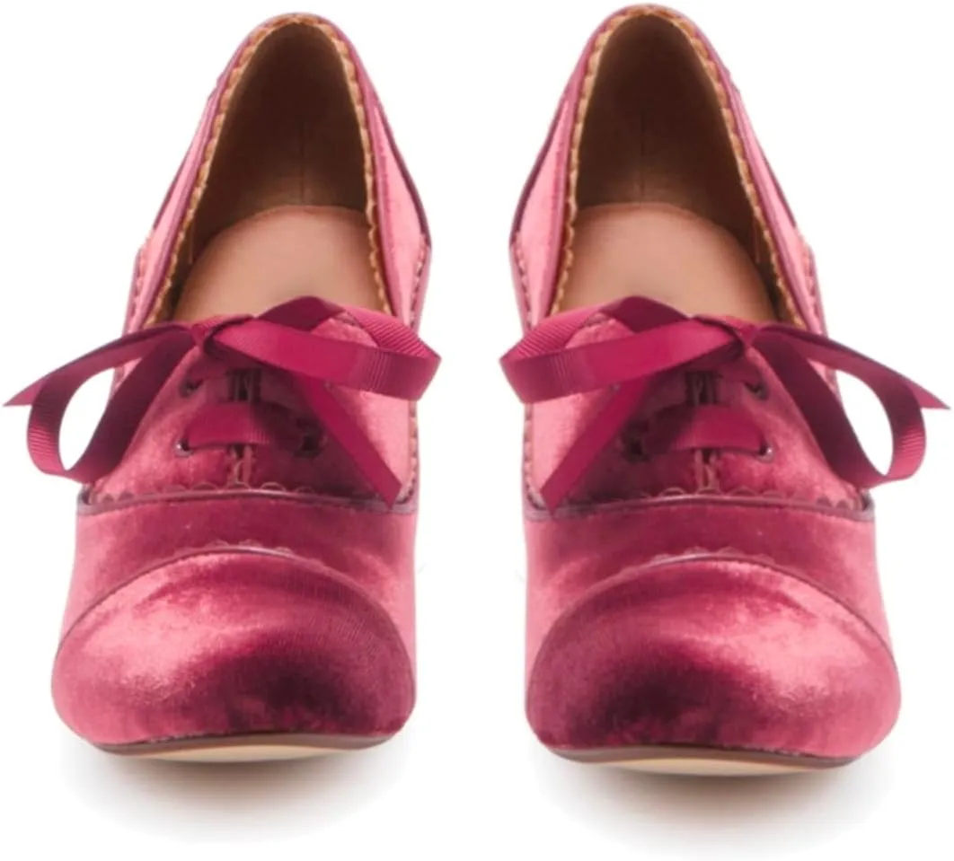 Women Lace Up Loafers Pumps Velvet Chunky Heel Oxford Shoes Round Toe Vintage 2 inch Block Heel Dress Shoes Cap Toe Loafer Heels Suede Retro Evening Wedding Office Ladies 4-11 M US