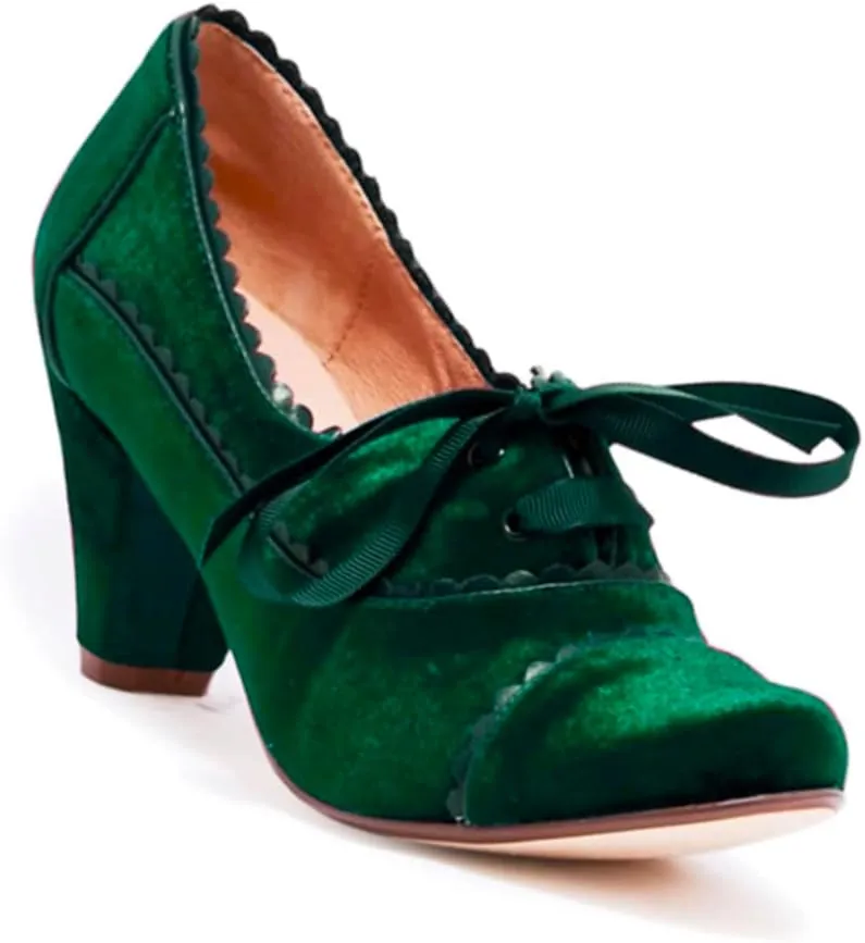 Women Lace Up Loafers Pumps Velvet Chunky Heel Oxford Shoes Round Toe Vintage 2 inch Block Heel Dress Shoes Cap Toe Loafer Heels Suede Retro Evening Wedding Office Ladies 4-11 M US