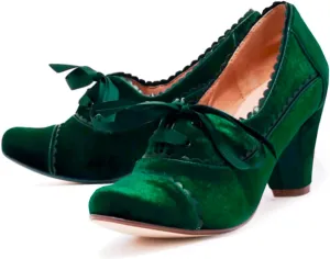 Women Lace Up Loafers Pumps Velvet Chunky Heel Oxford Shoes Round Toe Vintage 2 inch Block Heel Dress Shoes Cap Toe Loafer Heels Suede Retro Evening Wedding Office Ladies 4-11 M US