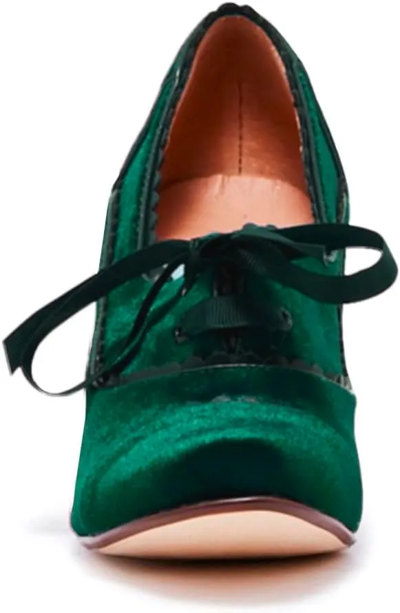 Women Lace Up Loafers Pumps Velvet Chunky Heel Oxford Shoes Round Toe Vintage 2 inch Block Heel Dress Shoes Cap Toe Loafer Heels Suede Retro Evening Wedding Office Ladies 4-11 M US