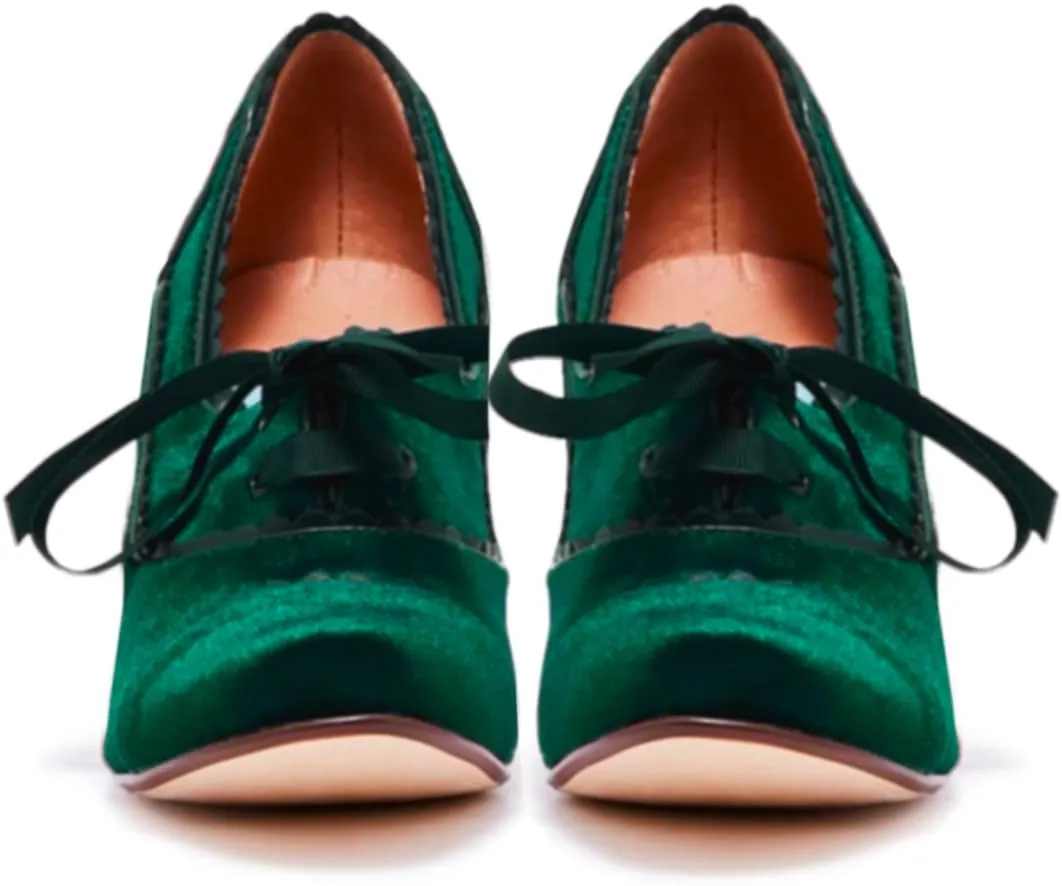 Women Lace Up Loafers Pumps Velvet Chunky Heel Oxford Shoes Round Toe Vintage 2 inch Block Heel Dress Shoes Cap Toe Loafer Heels Suede Retro Evening Wedding Office Ladies 4-11 M US