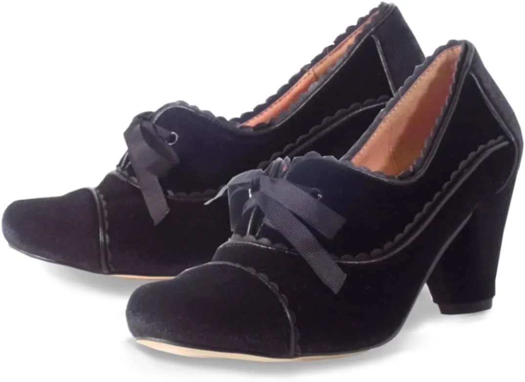 Women Lace Up Loafers Pumps Velvet Chunky Heel Oxford Shoes Round Toe Vintage 2 inch Block Heel Dress Shoes Cap Toe Loafer Heels Suede Retro Evening Wedding Office Ladies 4-11 M US