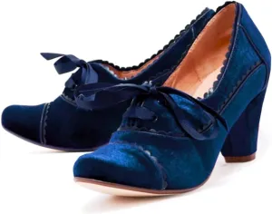 Women Lace Up Loafers Pumps Velvet Chunky Heel Oxford Shoes Round Toe Vintage 2 inch Block Heel Dress Shoes Cap Toe Loafer Heels Suede Retro Evening Wedding Office Ladies 4-11 M US