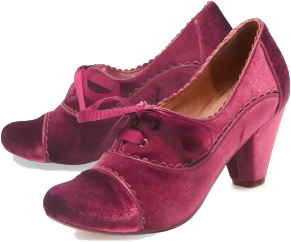 Women Lace Up Loafers Pumps Velvet Chunky Heel Oxford Shoes Round Toe Vintage 2 inch Block Heel Dress Shoes Cap Toe Loafer Heels Suede Retro Evening Wedding Office Ladies 4-11 M US