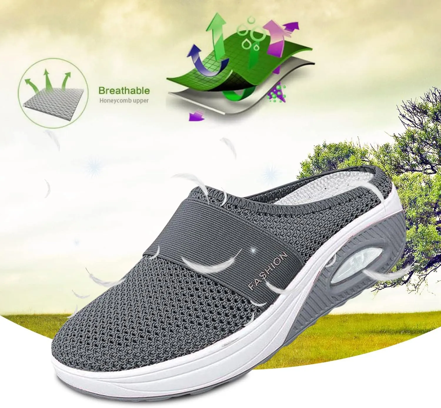 Women's Backless Slip on Mesh Sneakers Shoes Mens Casual Shoes Dressy Black Casual Shoes Waterproof Sneakers White Tennis Shoe Cross Trainer Shoe
