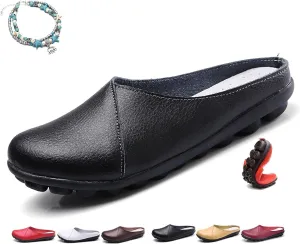 Women's Leather Slippers, Comfortable Backless Slip-On Loafers for Women, Wide Fit, Flat Shoes, Nursing Shoes, Casual Loafers
