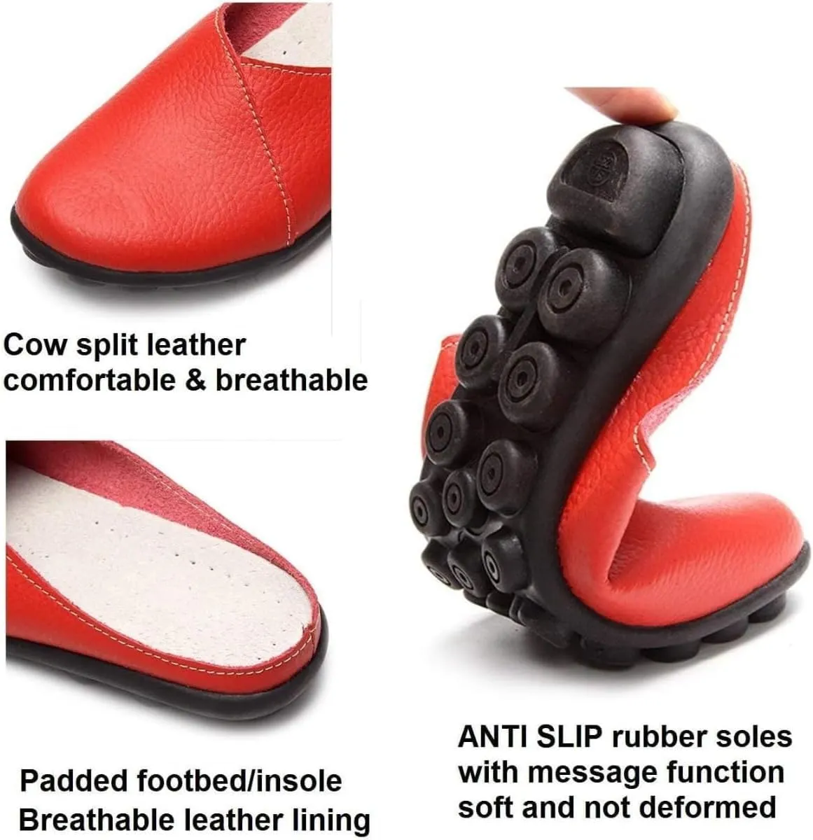 Women's Leather Slippers, Comfortable Backless Slip-On Loafers for Women, Wide Fit, Flat Shoes, Nursing Shoes, Casual Loafers