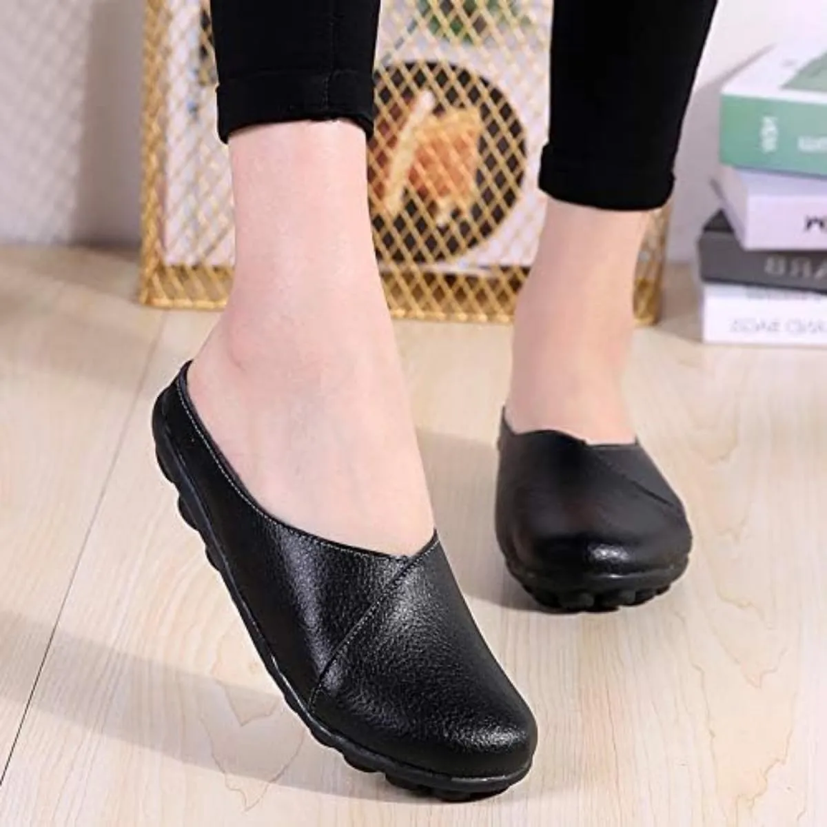 Women's Leather Slippers, Comfortable Backless Slip-On Loafers for Women, Wide Fit, Flat Shoes, Nursing Shoes, Casual Loafers