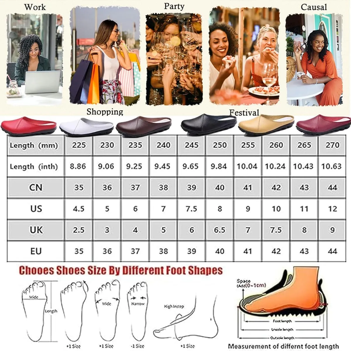 Women's Leather Slippers, Comfortable Backless Slip-On Loafers for Women, Wide Fit, Flat Shoes, Nursing Shoes, Casual Loafers