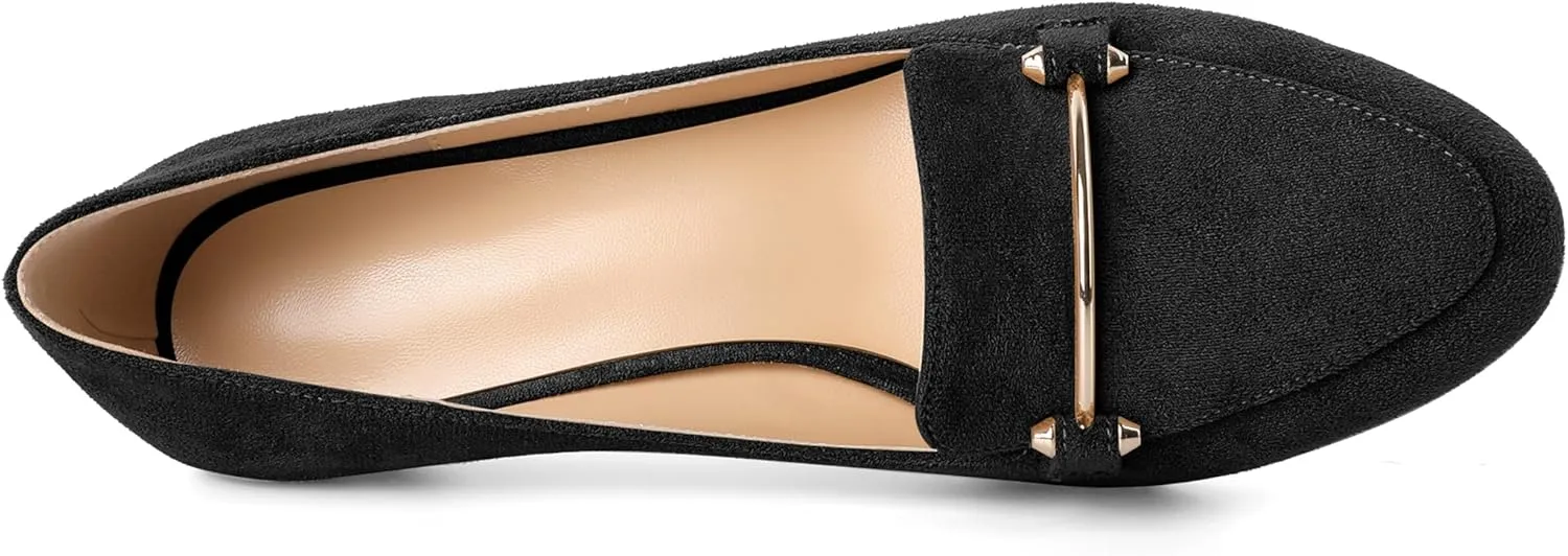 Women's Loafers Heel Kitten Heel Pumps Low Heel Pump Women Metal Buckle Low Kitten Heels 2 Inch Loafers Pumps