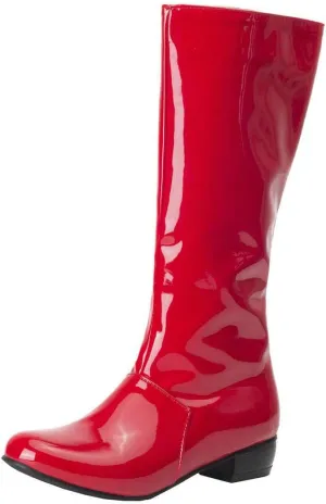 Womens Patent Leather Zip Up Knee High Flat Mid Calf Boots