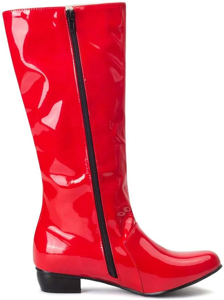 Womens Patent Leather Zip Up Knee High Flat Mid Calf Boots