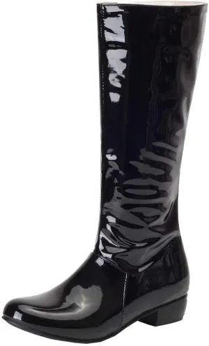 Womens Patent Leather Zip Up Knee High Flat Mid Calf Boots
