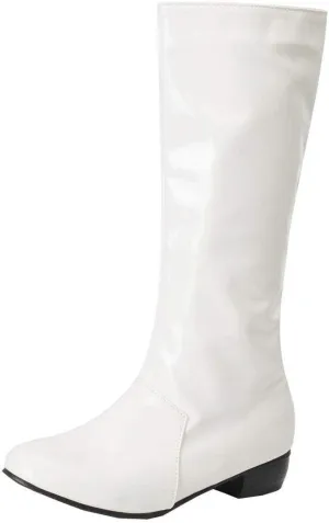 Womens Patent Leather Zip Up Knee High Flat Mid Calf Boots